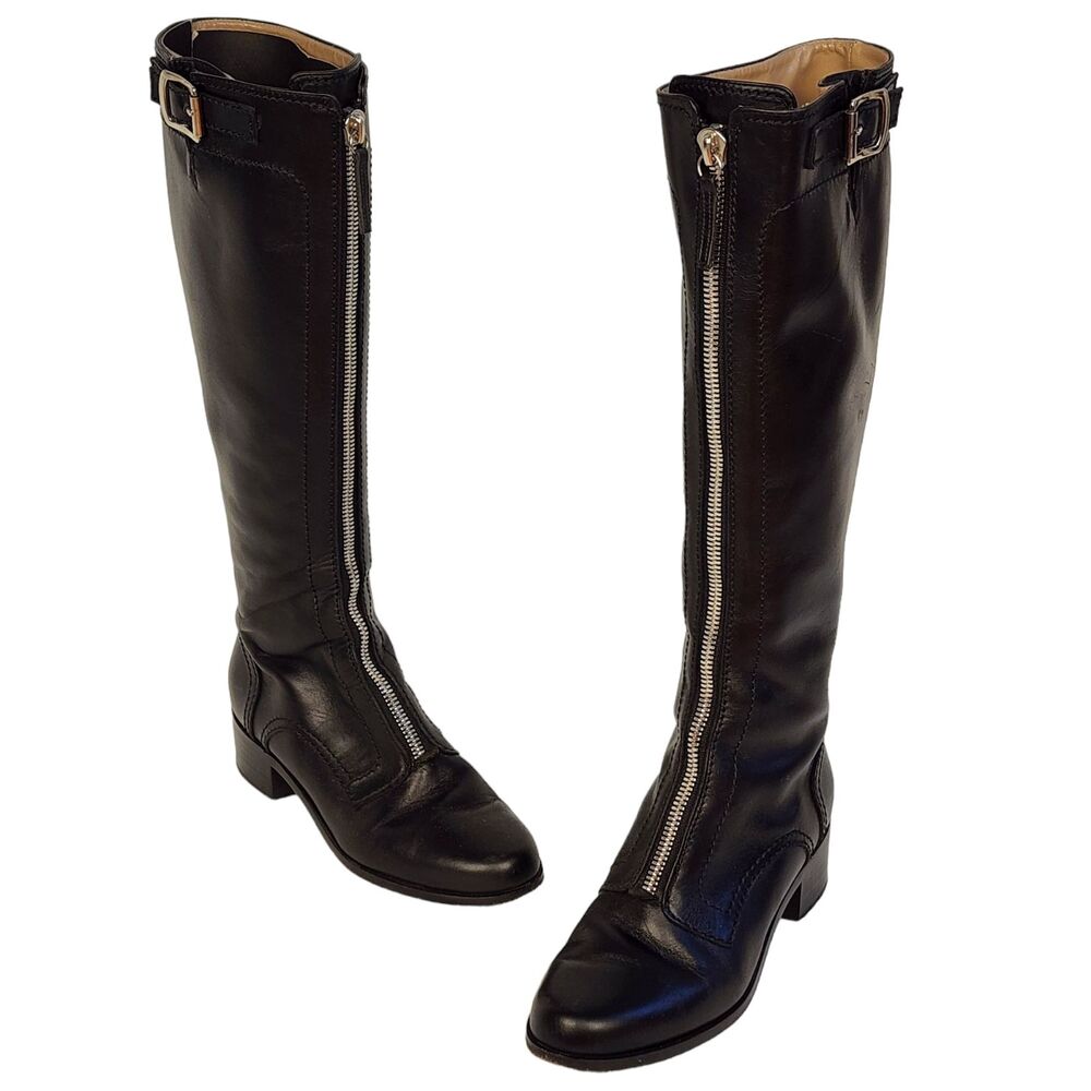 Proenza Schouler Vintage Zippered Leather Heeled Tall Boots Black Size 37 IT